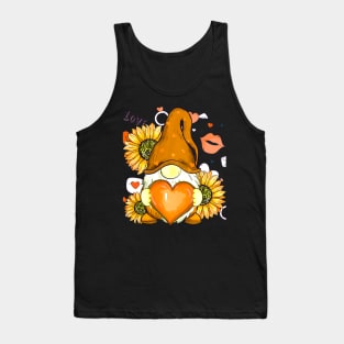 Cute Gnomes Valentines Sunflower Couple Matching Tank Top